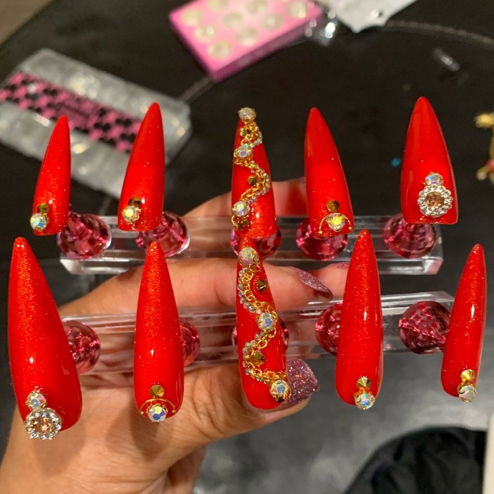 Valentine’s Set- Premium Stiletto Gel Press On Nails w/ Nail Art Size Medium